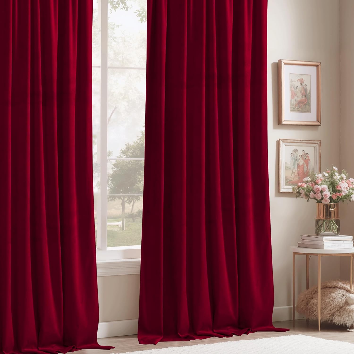 StangH Theater Red Velvet Curtains Christmas Curtains Super Soft Thermal Insulated Window Drapes 84 inches for Living Room Holiday Decorative for Master Bedroom, W52 x L84, 2 Panels