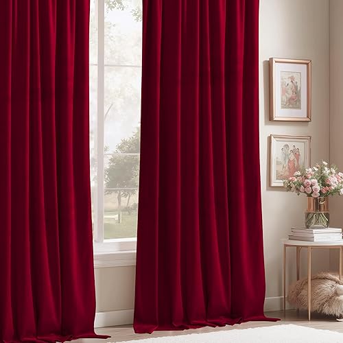 Miniatura 7 de StangH Cortinas de terciopelo rojo de 42 x 84 pulgadas de lujo, con aislamiento térmico, divisores de habitación, decoración navideña del hogar para