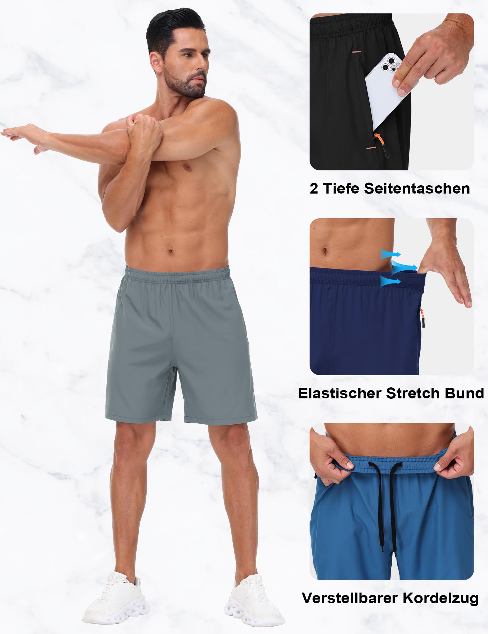 3er Pack Sporthosen Herren Kurze Sommer Jogginghose Sport Shorts Mit Taschen