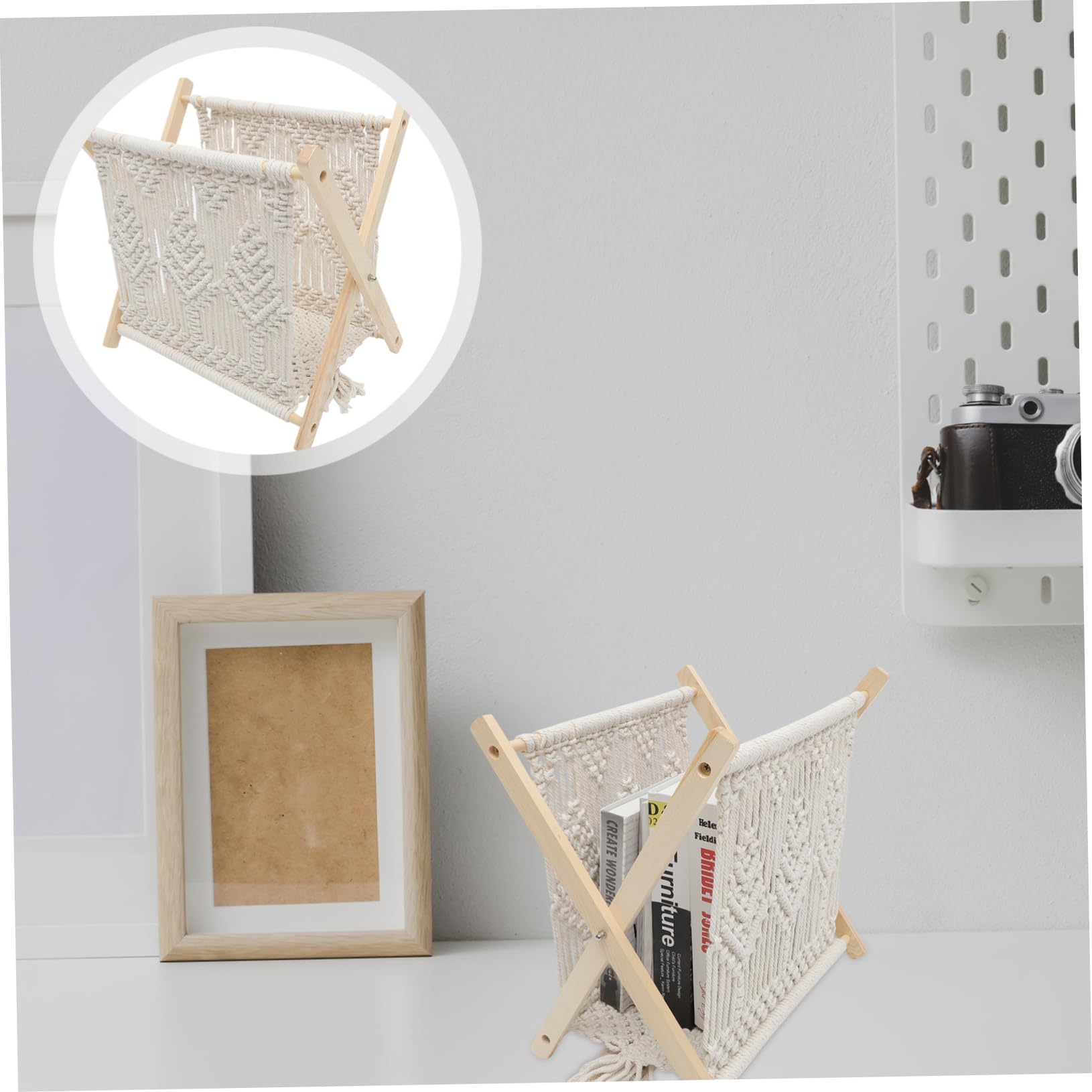 Support de Rangement Magazines Tissé en Coton Corde Beige