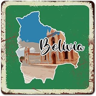 Bolivia Aluminum Metal Signs 12x12in Bolivia Landscapes Cityscape Metal Tin Sign for Men Cave Retro Wall Hanging Decor Country National for Home Office Bar Coffee Shop
