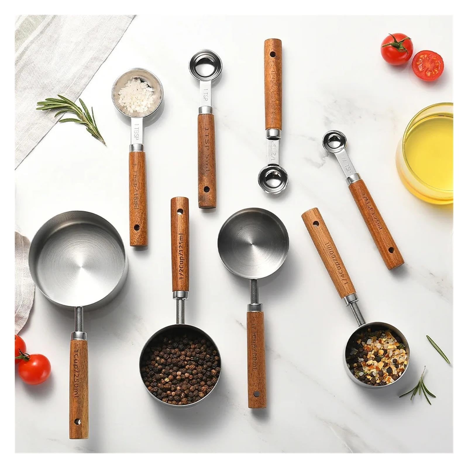 Set 4 piezas tazas y cucharas medidoras acero inox chapado en oro | Herramientas de medición graduadas para repostería y cocina(Origin-4PS-A)