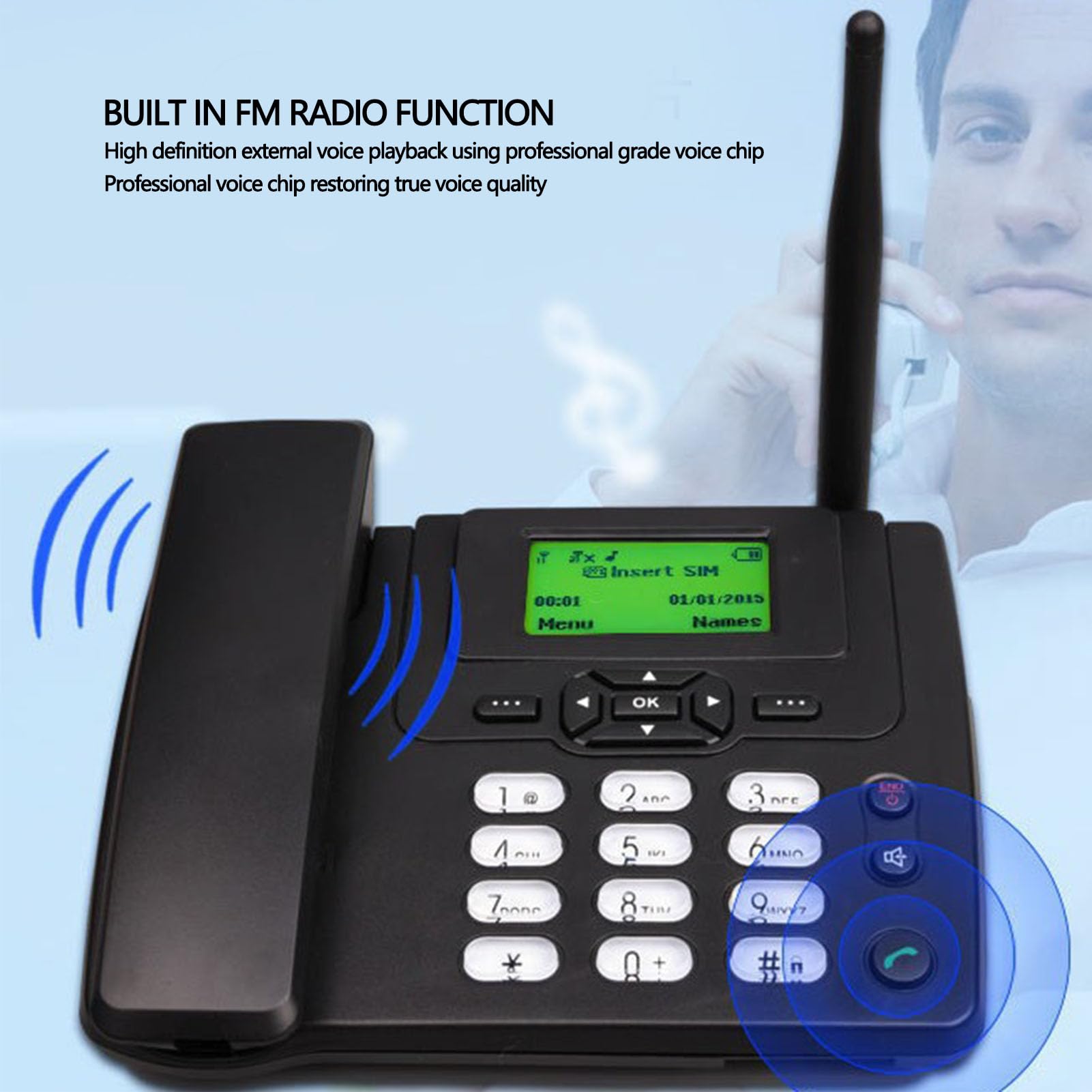 Telefono Fisso Cordless GSM TD Dual Mode, Telefono Fisso Wireless 2G da Tavolo con Display da 2,4 Pollici Radio FM Sveglia ID Chiamante, per la compatibilità della Scheda SIM (Spina europea)