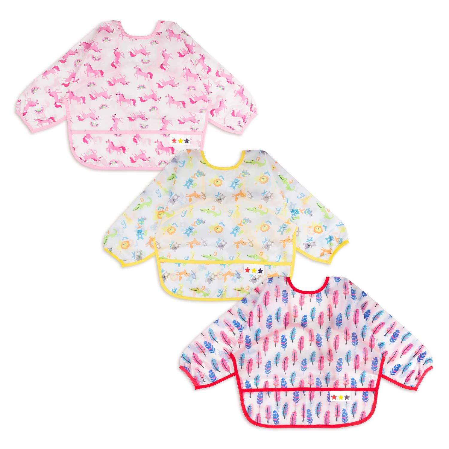 3 Pcs Long Sleeved  Bib  Set Baby Waterproof Bibs Toddler  Bib  with Sleeves