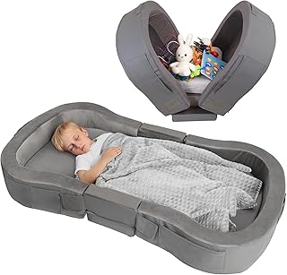 ENITYA Portable Toddler Bed for Travel, Foldable Floor Cot for Sleeping with Washable Cover,