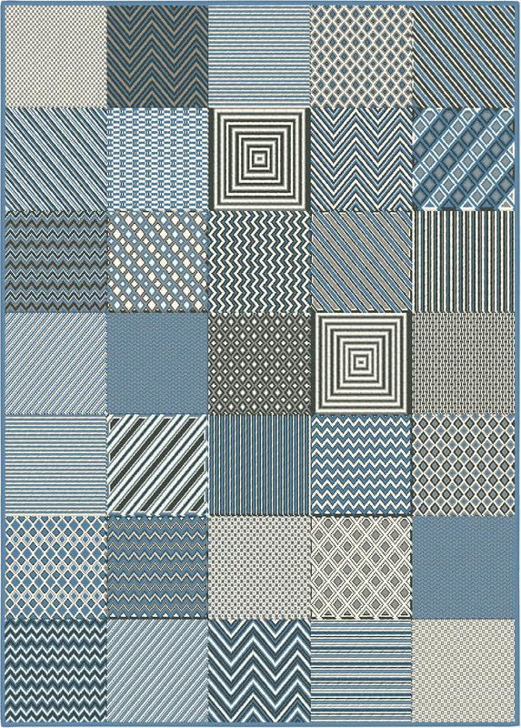SrS Rugs® Luna Collection, Living Room Rugs, Hallway Runners, with Soft Smooth 8mm Pile. Contemporary Borders Design. 7 Colours, 9 Sizes (Square Patch Blue, 160cm x 225cm) — image 1