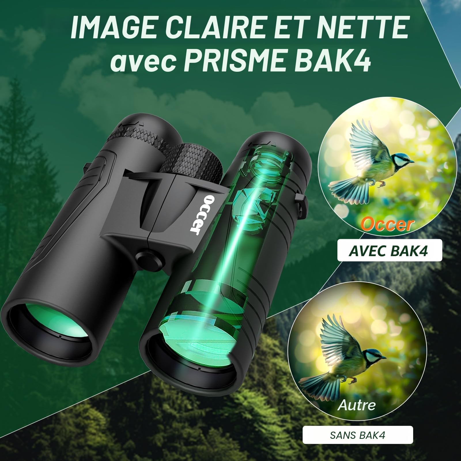 Occer Jumelles 15 x 42 pour observation des oiseaux – Jumelles HD pour adultes haute puissance avec vue large – Jumelles avec vision faible pour la chasse, les croisières, les voyages, la faune – Noir