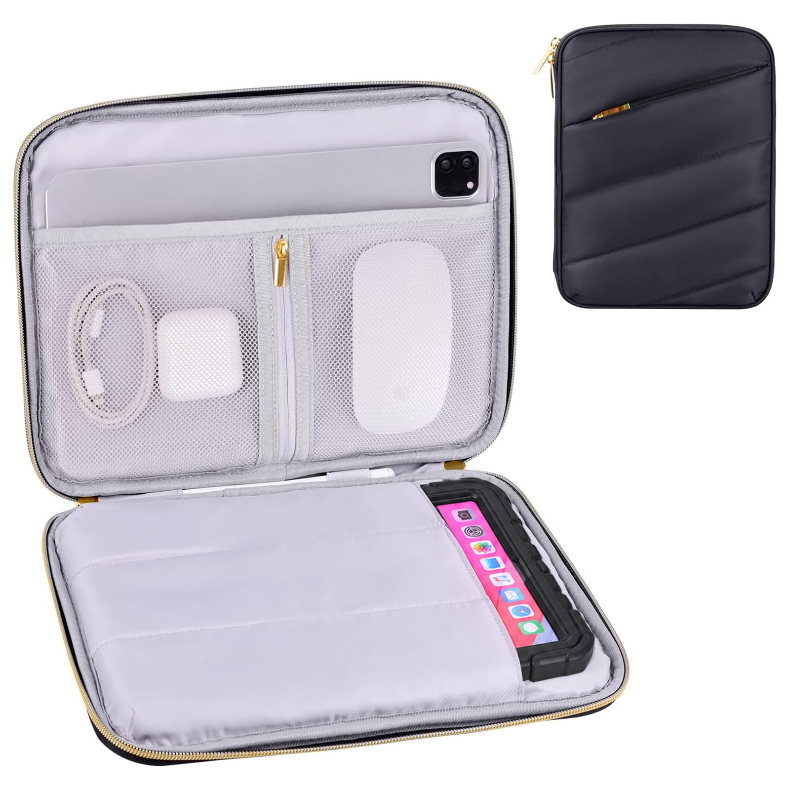 Puffy Tablet Sleeve 9-11", Fits iPad with Hard Case or Keyboard Case On | Water-repellent, quilted shell, 7.8 oz, zipper closure, ideal for commuting professionals and remote workers