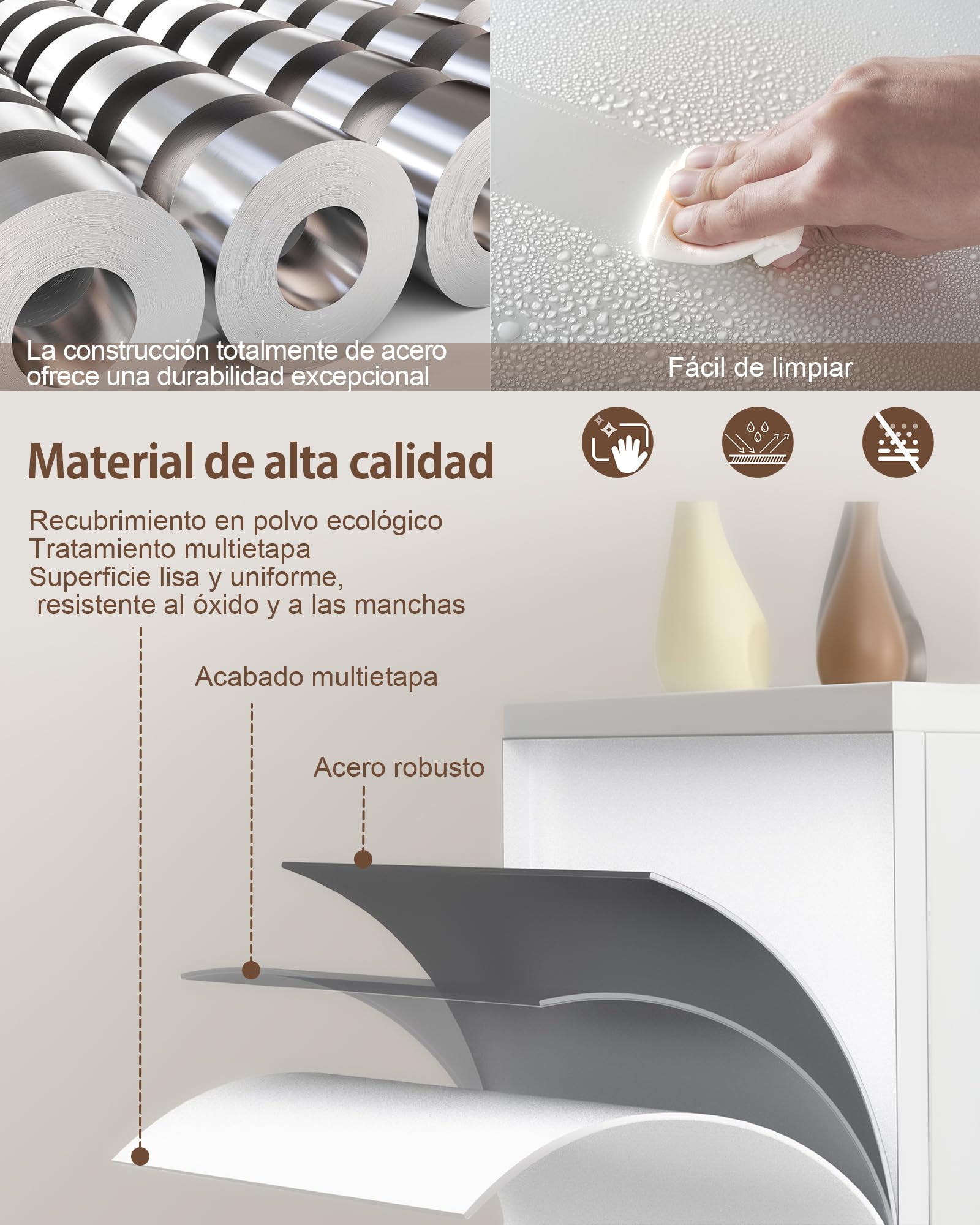 LAND·VOI Armario de Acero 3 Estantes con Cerradura Estantes Ajustables Puertas Dobles Armario de Oficina Mueble de Metal para Oficina Garaje Cocina Taller 80×40×91.5 cm Blanco