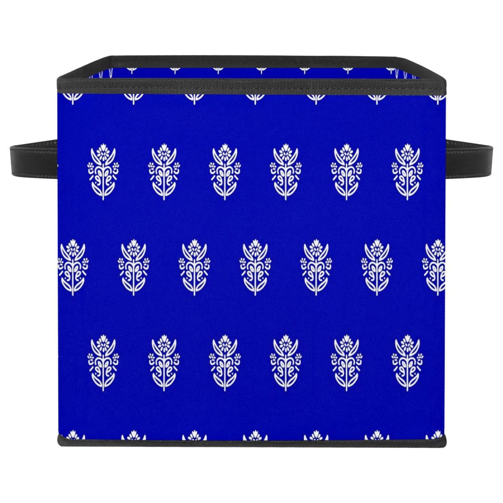 Boîte de rangement pliable fleurie cube en tissu bleu avec poignées pour placard