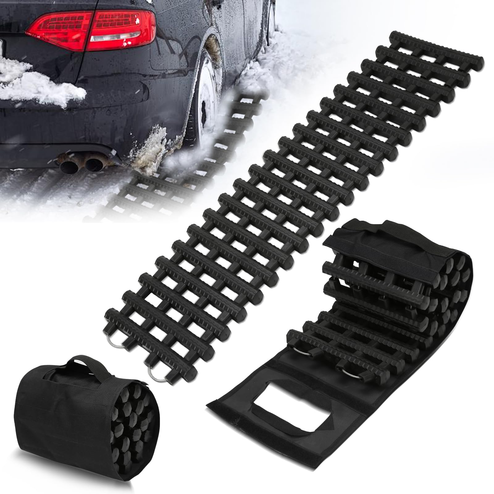 Traktionshilfe Anfahrhilfe 2 Stück, Auto Anfahrhilfe 80x21cm,mit Aufbewahrungstasche,Traktionsplatten Gleisanlage für Sand Schnee,für PKW LKW Geländefahrzeug