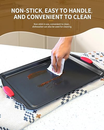 Miniatura 3 de Juego de moldes para hornear con asas de silicona, 34 piezas antiadherentes para hornear, juego de sartenes para horno, bandeja para hornear,