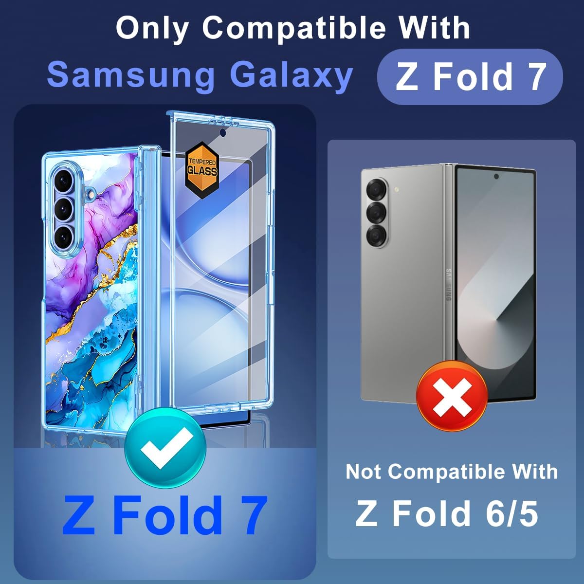 Casetego for Galaxy Z Fold 7 Case Magnetic,[Compatible with MagSafe][Built-in Screen Protector][Hinge Protection] Slim Shockproof Cute Women Girl Case for Samsung Galaxy Z Fold 7,Blue Marble