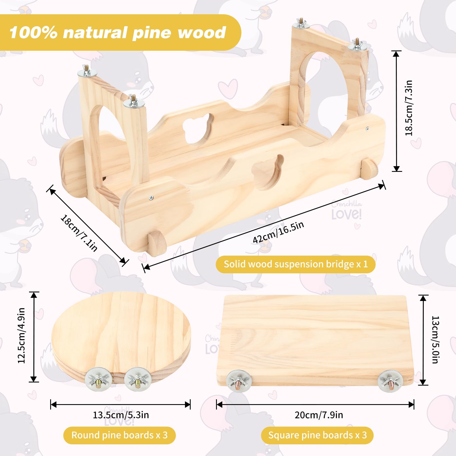 Rypet Chinchilla-Leisten und Plattformen aus Holz