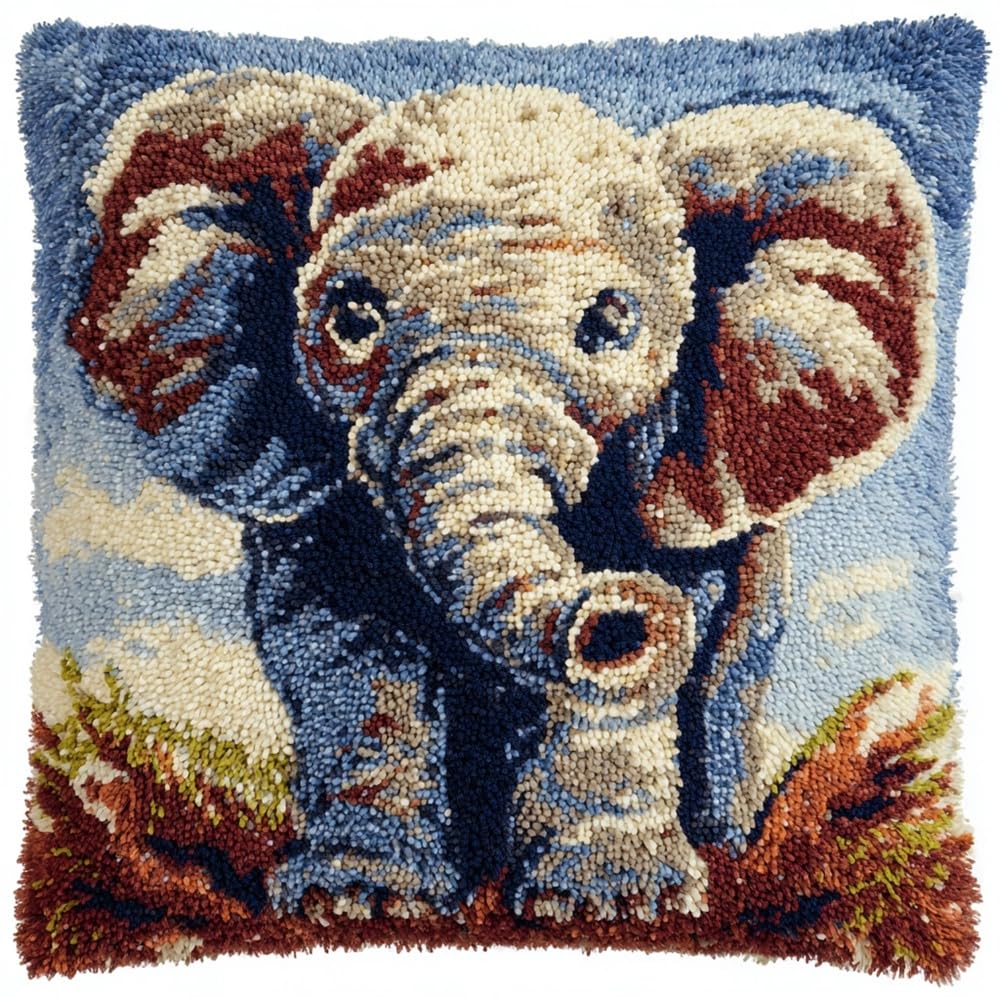 FWRTYCB Latch Hook Pillow Case Kits,Baby Elephant Latch Hook Kits Cushion