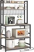 Vista 12 de VASAGLE Estante de panadería con toma de corriente, soporte para microondas, estante de almacenamiento de utilidad alto para cocina, con panel
