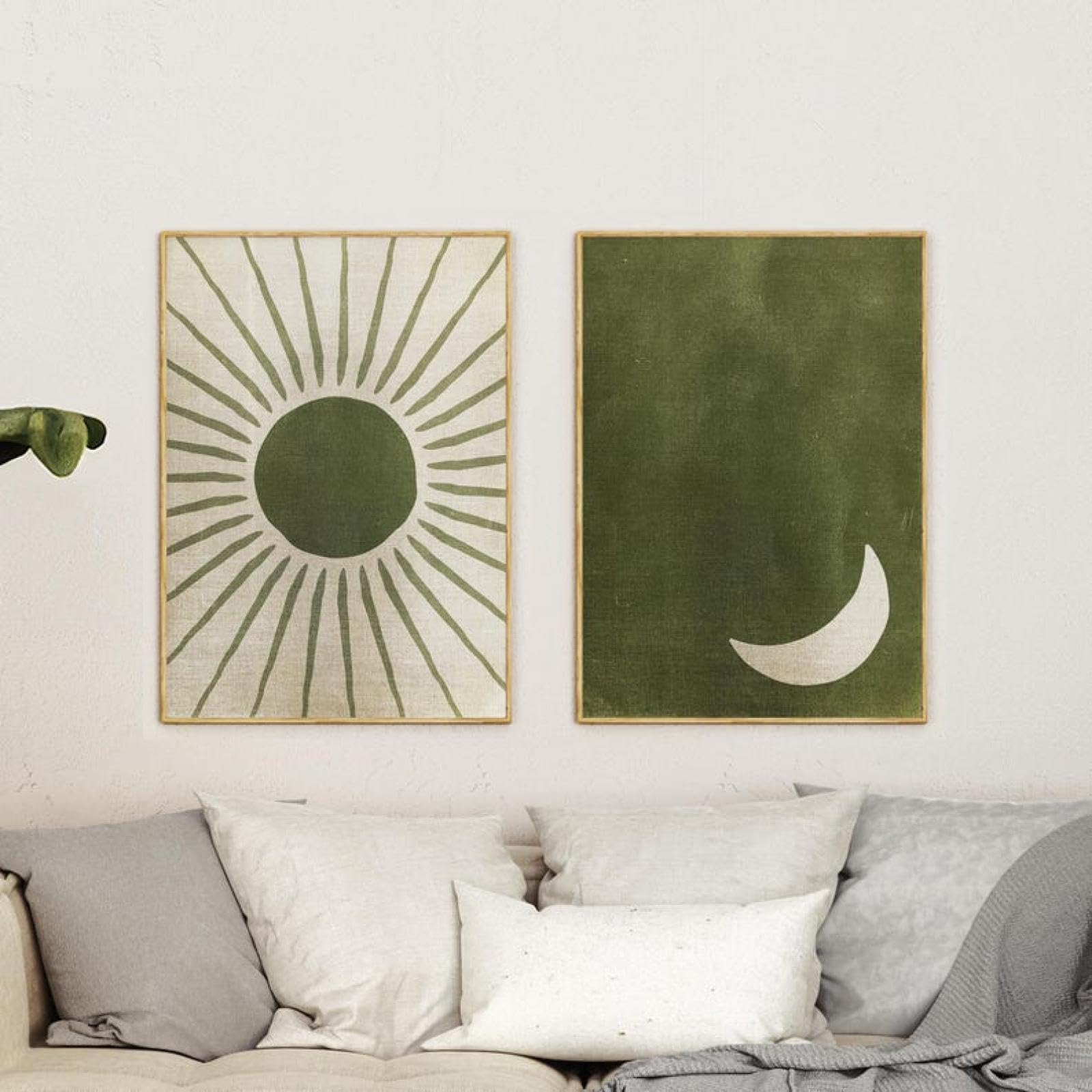 NymphFable Set 3 Poster Su Tela A3 | Stile Bohémien Geometrico Verde Salvia | Decorazione Murale Minimalista Per Soggiorno