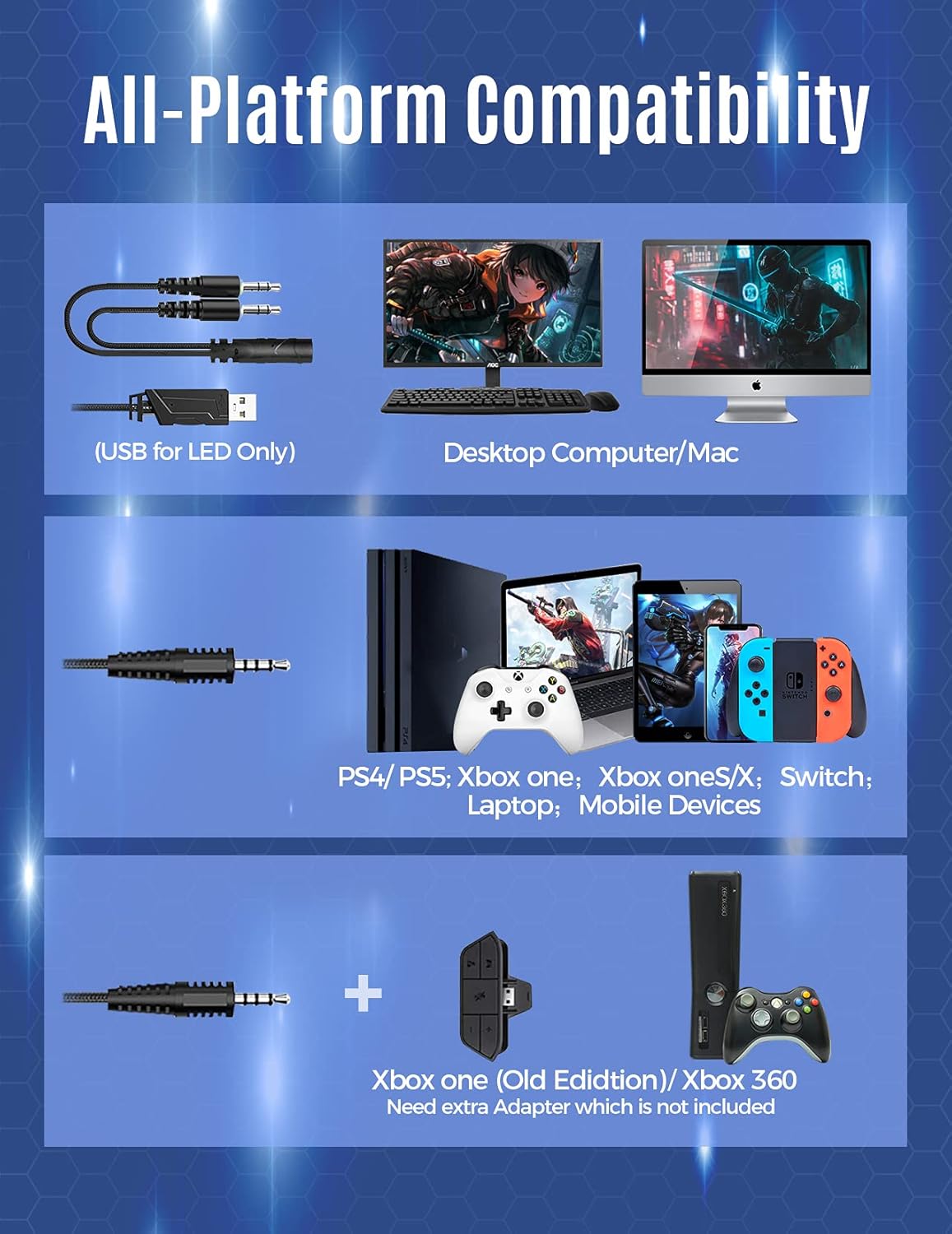 On-Ear Headphones with Microphone, Gaming headset for PC PAD PS4 PS5 Xbox one Switch Lightweight Folding Stereo Bass (gold): Video Games