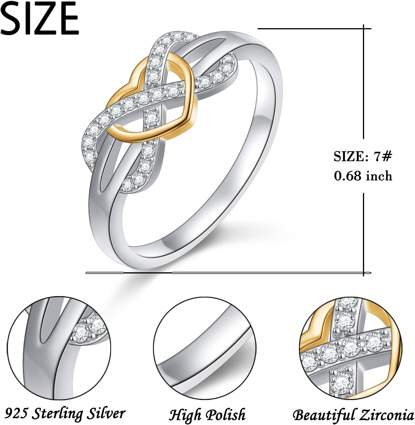S925 Sterling Silver Infinity Heart Ring Love Knot Heart Promise Jewelry Gifts for Women - Image 5
