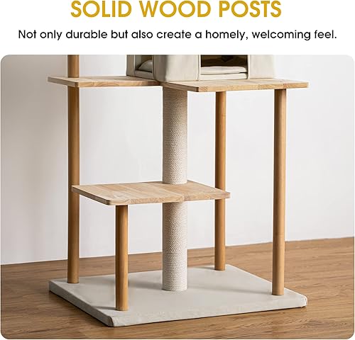 Miniatura 3 de MWPO Árbol moderno para gatos torre de madera de lujo de 63 pulgadas para gatos de interior perchas grandes con cojines suaves condominio para gatos