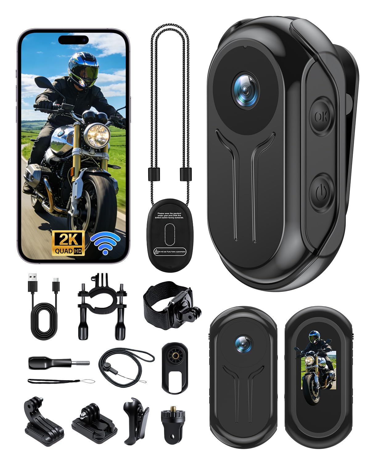 Zorvita Caméra Sport WiFi 2K Ultra HD, Mini Camera d'action avec Enregistrement Action Cam Grand Angle 120°, Caméra POV avec Écran Mains Libres pour Dashcam Moto, Camera Vlog - 2