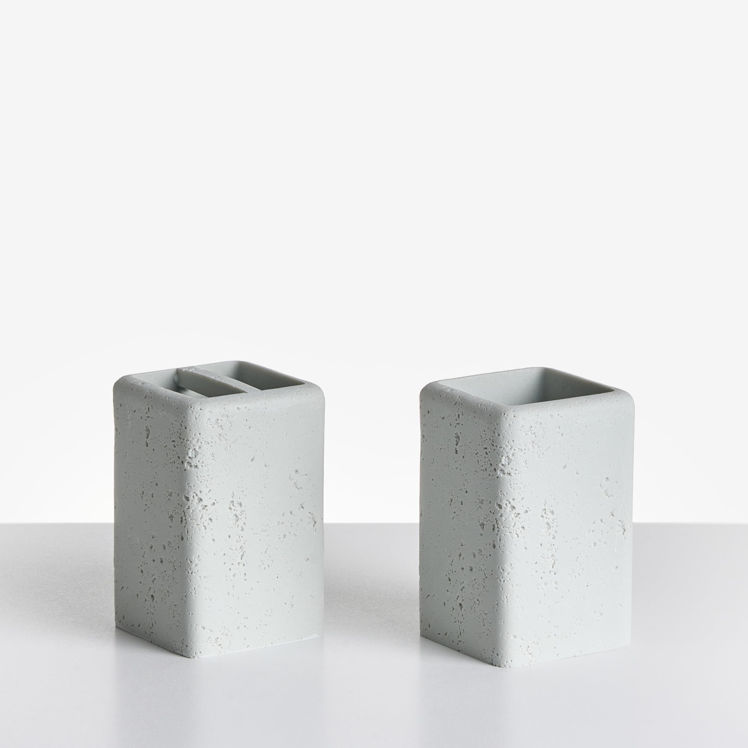 Badaccessoires Set 5-teilig Kunstharz hellgrau Betonoptik Bad-Zubehör Vilcanota