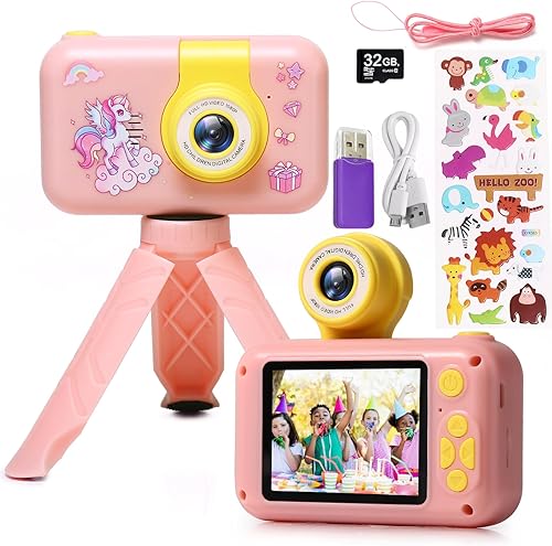 Cámara para niños, cámara digital con pantalla IPS de 2.4 pulgadas, cámara de lente abatible de 180, cámara selfie para niños con juego de disponible en Yaxa Mexico
