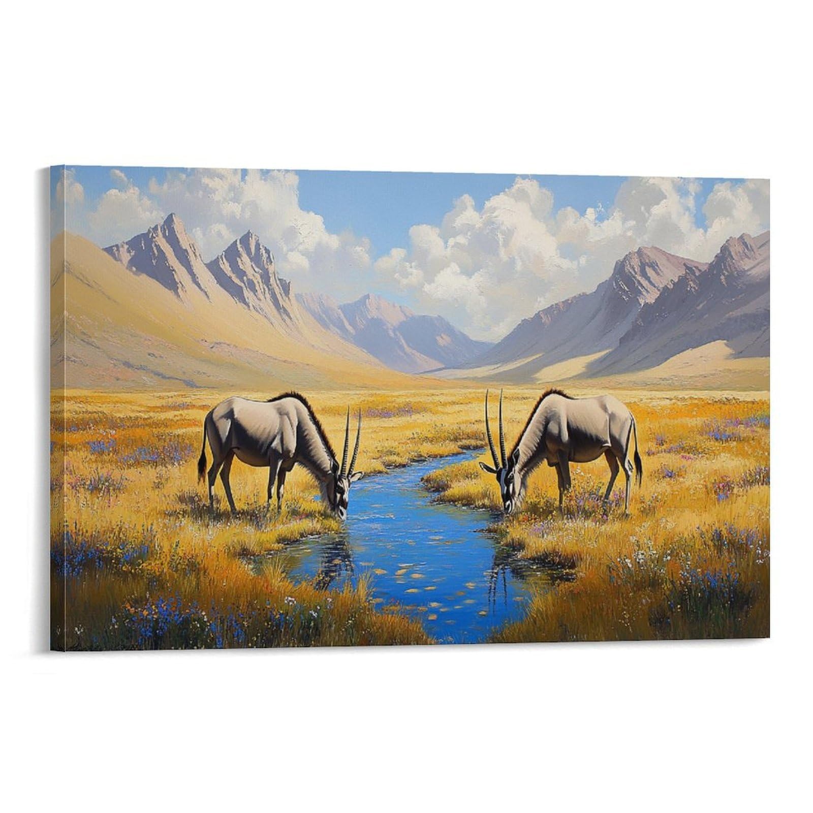 CPLVKWRQJ Wild Antelope 1 Piece Savanna Landscape Art Framed Canvas Print - Living Room Focal Point Ready to Hang Gallery Wall Decor 20x30inch(50x75cm)