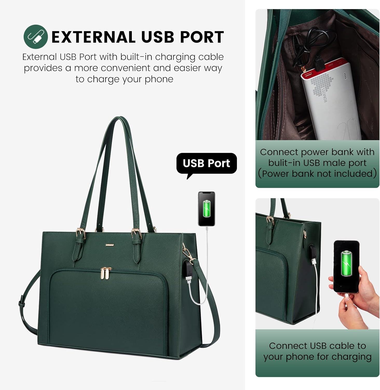 LOVEVOOK Laptop Bag for Women 15.6 inch Waterproof Work Tote Bag Briefcase with USB Charging Port PU Leather Computer Handbag Shoulder Bag Large Professional Teacher Bag for Travel Business School - Image 5