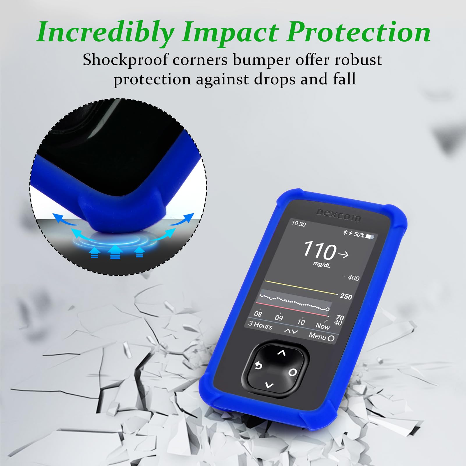 Dexcom G7 Receiver Cover Silicone - Shockproof Receiver Case Anti-slip Anti-drop Dexcom G7 Silicone Case by YOUSHARES(Blue) - Image 3