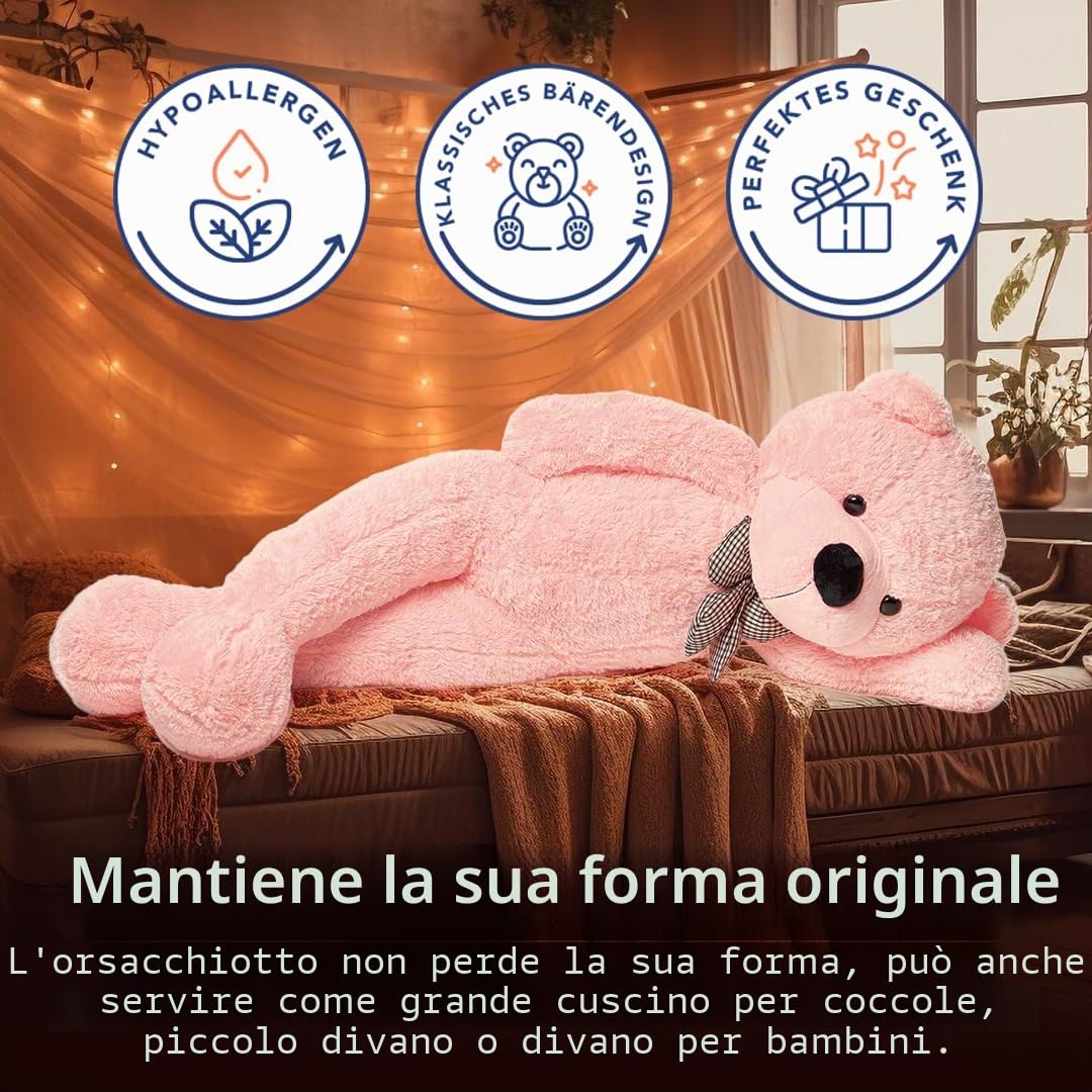 MAKOSAS Orsacchiotto morbido giocattolo per bambini (rosa, 180 cm)
