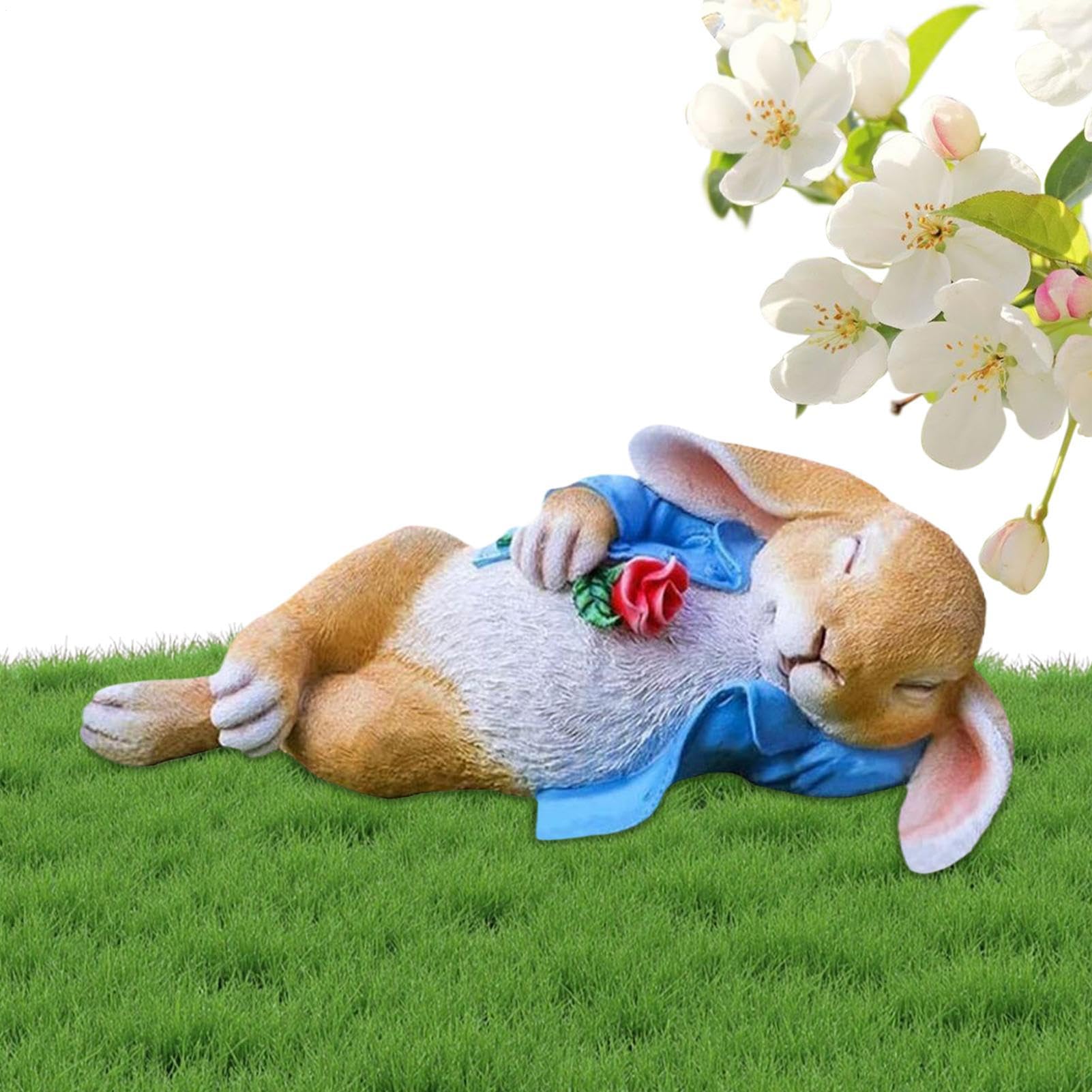 Lapin en résine tenant une sculpture pour déco de jardin résistante aux UV