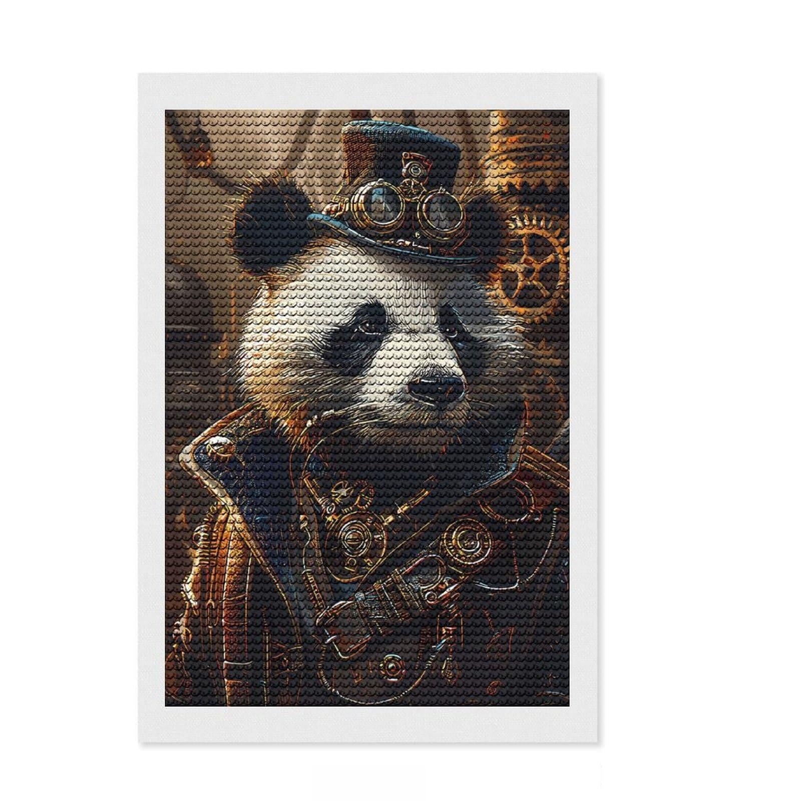 Junmoney Steampunk Panda Animal Diamond Painting Canvas Set 8"x12", for Beginners, Nice Detail and Sparkle, Farmhouse Decor, Festive Craft Gift