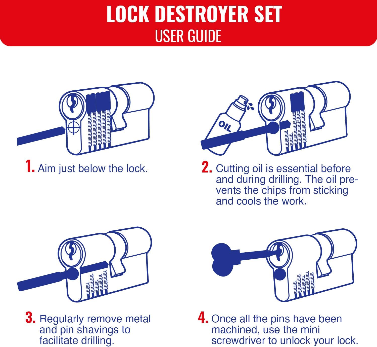 TIVOLY - Lock Destroyer Set - 1 Short Carbide Drill Ø 15/64" + Cutting Oil + Opening Key