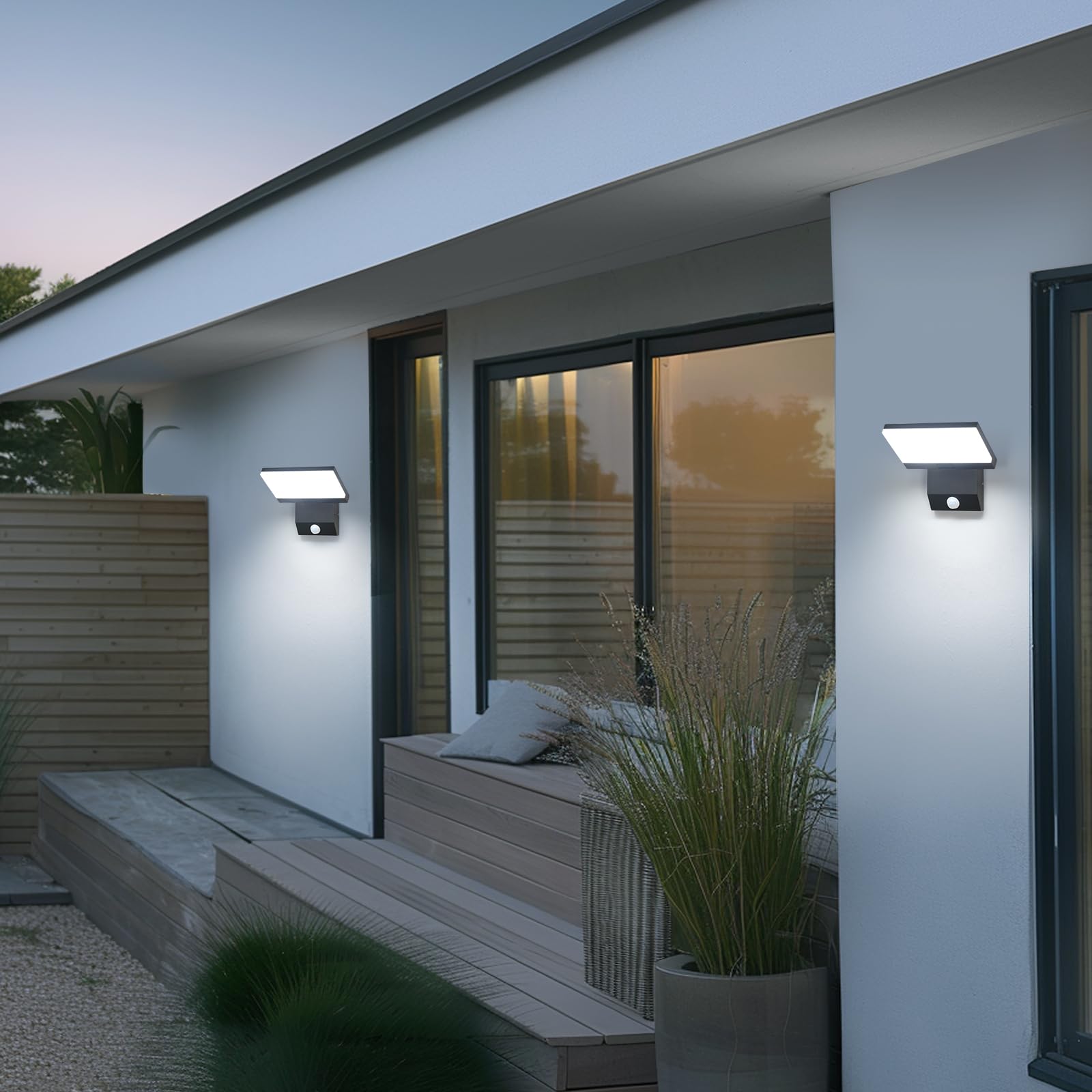 Comely Aplique Pared Exterior con Sensor de Movimiento, 24W Lampara Exterior Pared LED, IP65 Impermeable Aplique Negro para Patio, Jardín, Terraza, 6500K
