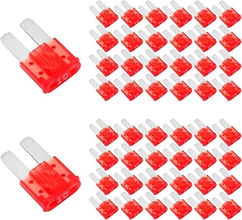 Yonpu - 50 fusibles de automóvil, repuesto mediano de 10 A para automóvil, caravana, camión, motocicleta, barco (rojo)