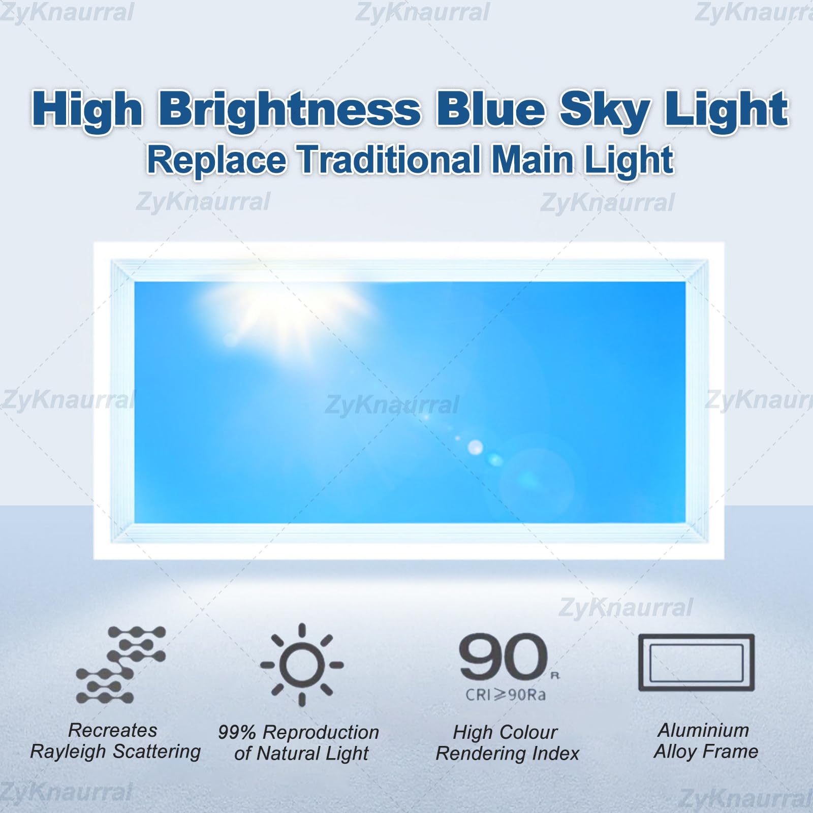 Naturalne światło dzienne „Blue Sky”, inteligentny, panel sufitowy LED imitujący świetlik, do oświetlenia salonu, biura, kuchni i korytarza Embedded-62cm*62cm
