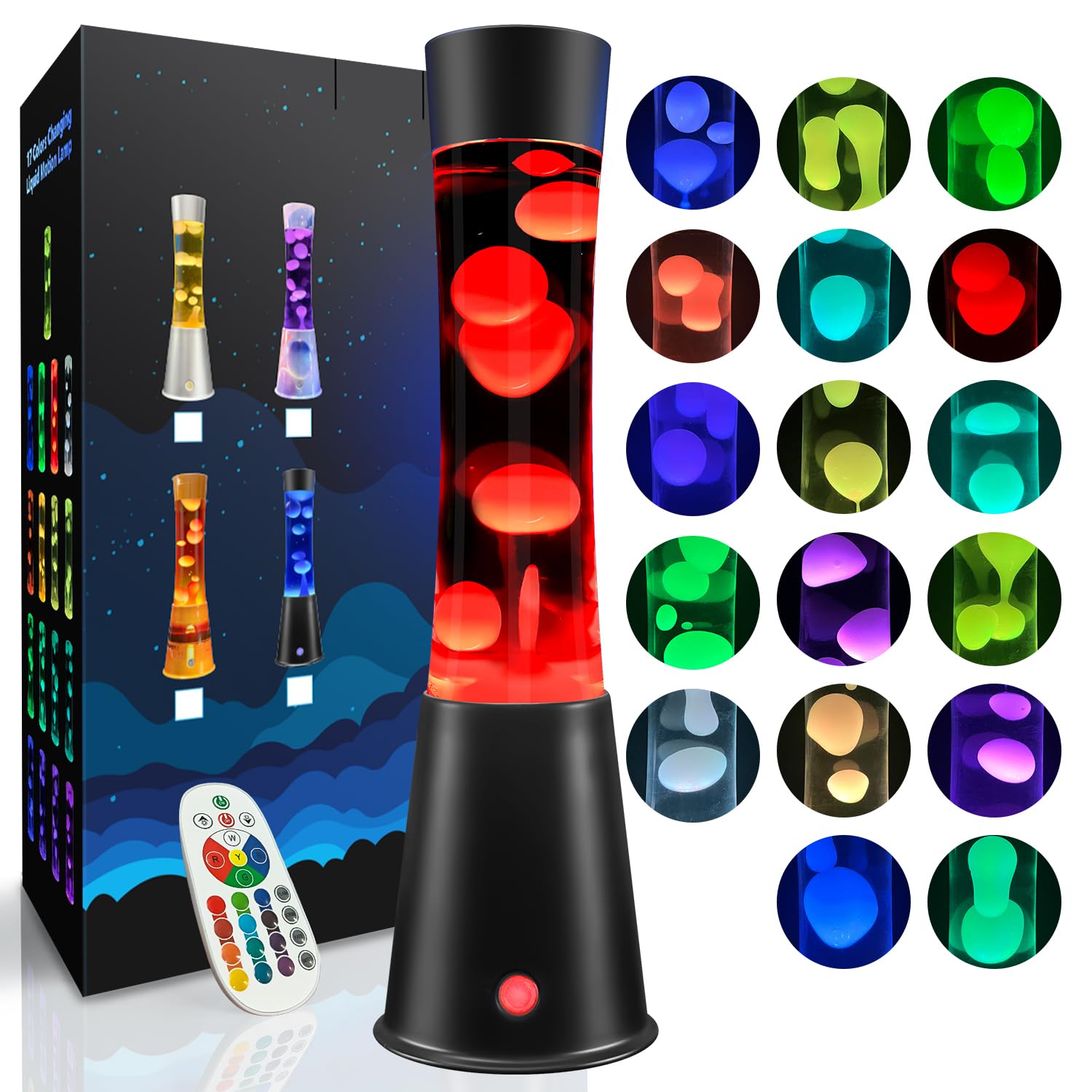 AONESY Große Lavalampen mit Fernbedienung 15.5 inch LED 17 Farbwechsel Timer