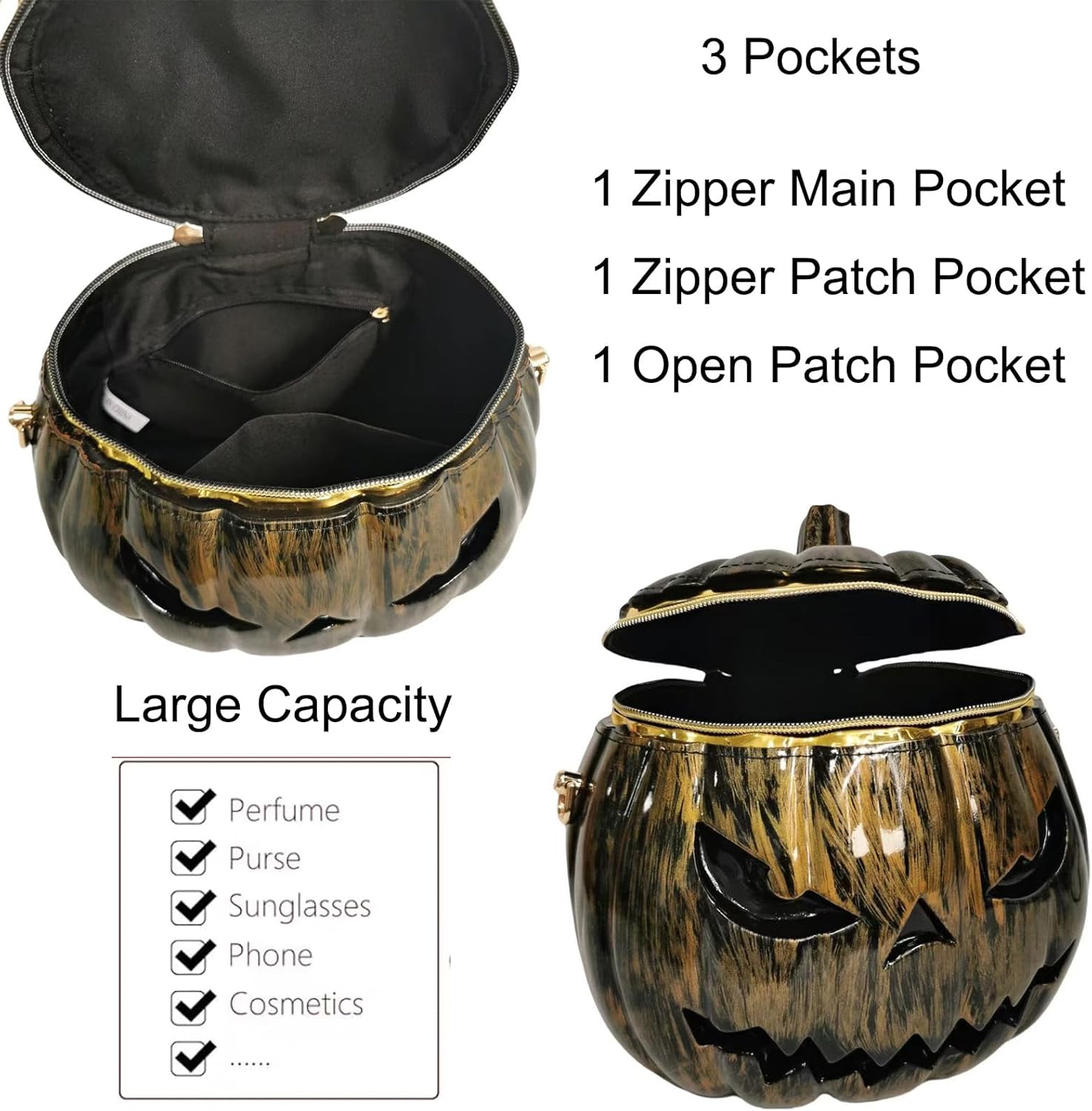Women Unique Novelty Crossbody Shoulder Bag Handbag Men PVC Weird Horror Halloween Pumpkin Purse