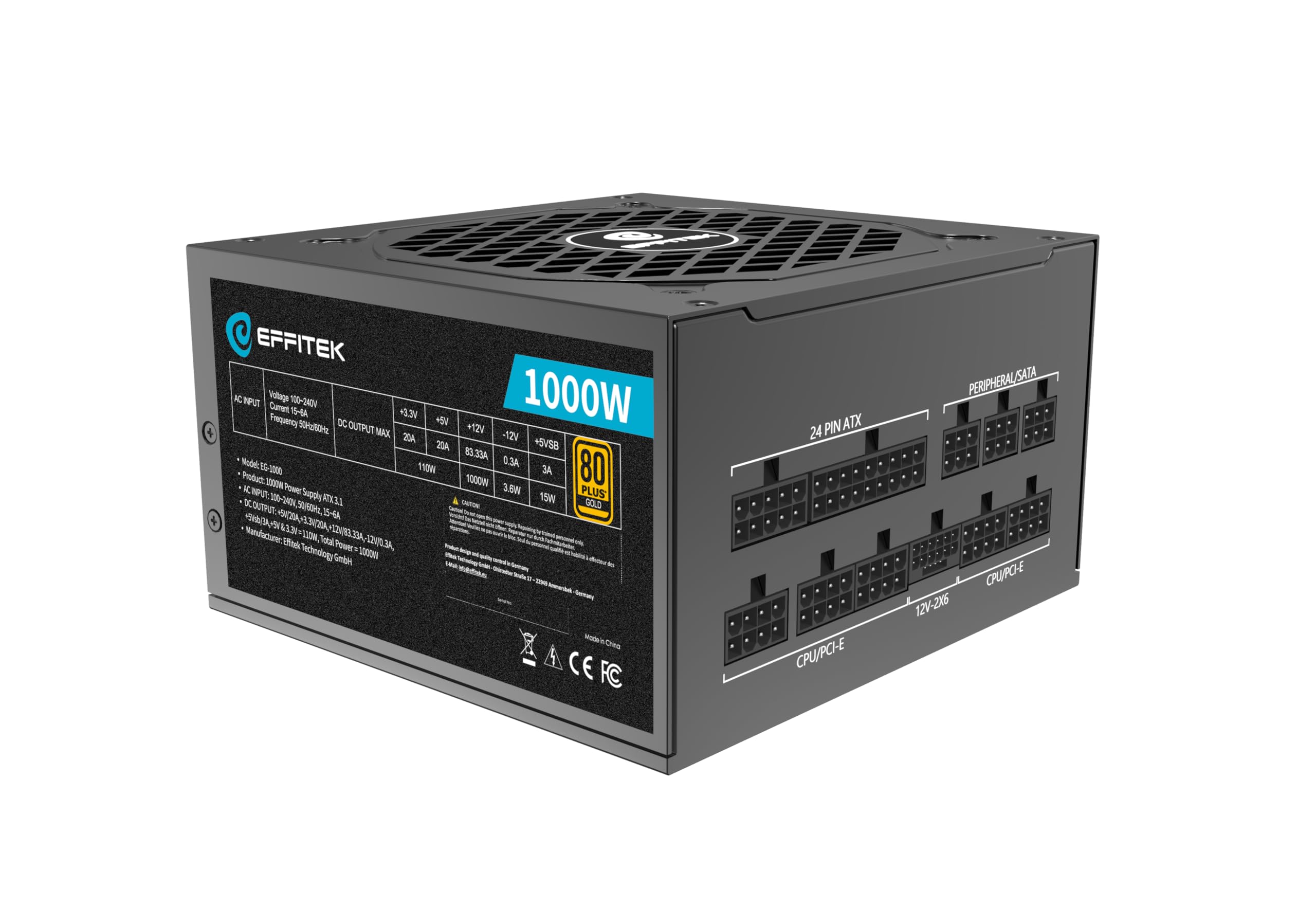 Gold Series zasilacz sieciowy 1000 W - 80 Plus Gold - kompatybilny z ATX 3.1 i PCIe 5.1 - w pełni modułowy i cichy – japoński kondensator 105°C – do komputera gamingowego – aktywny PFC – kabel