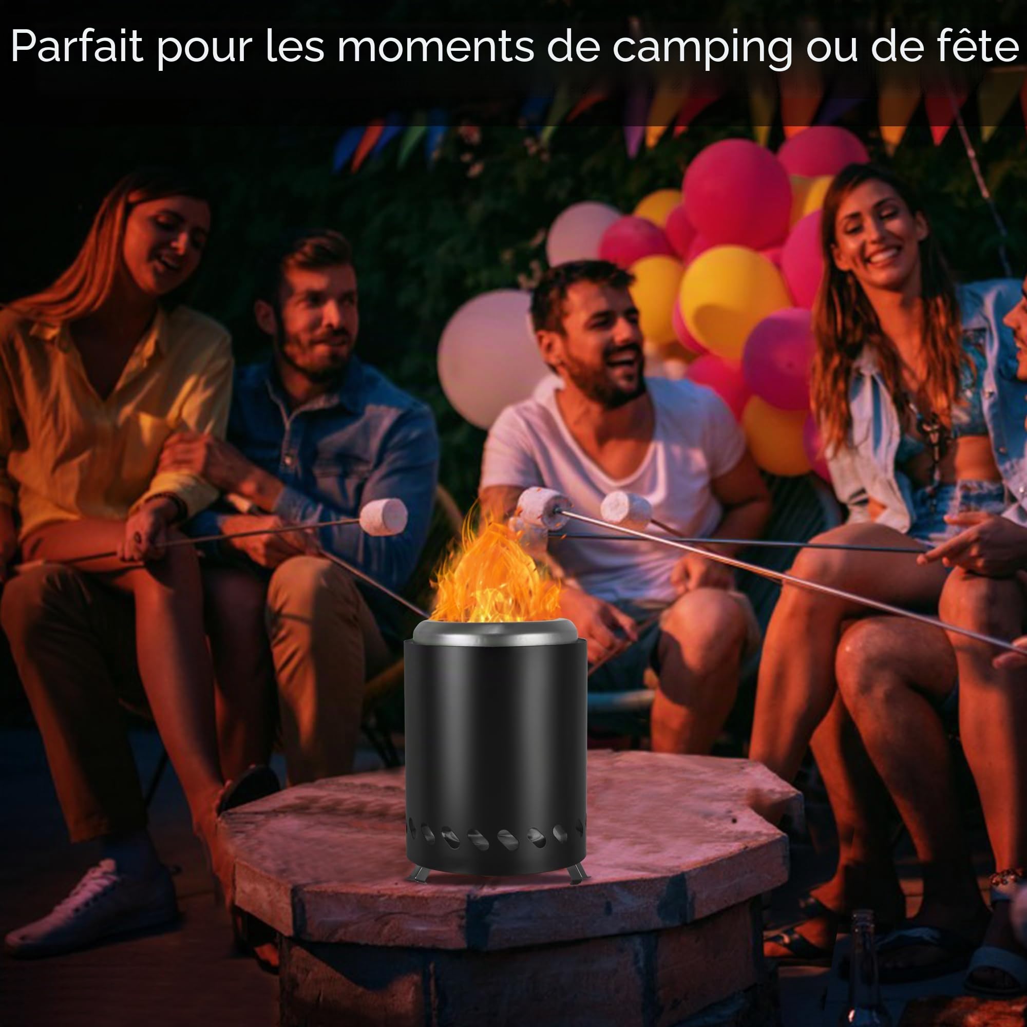 Cheminée portable en acier inoxydable pour le camping, fonctionne avec des granulés ou du bois, avec sac de transport, couleur noire