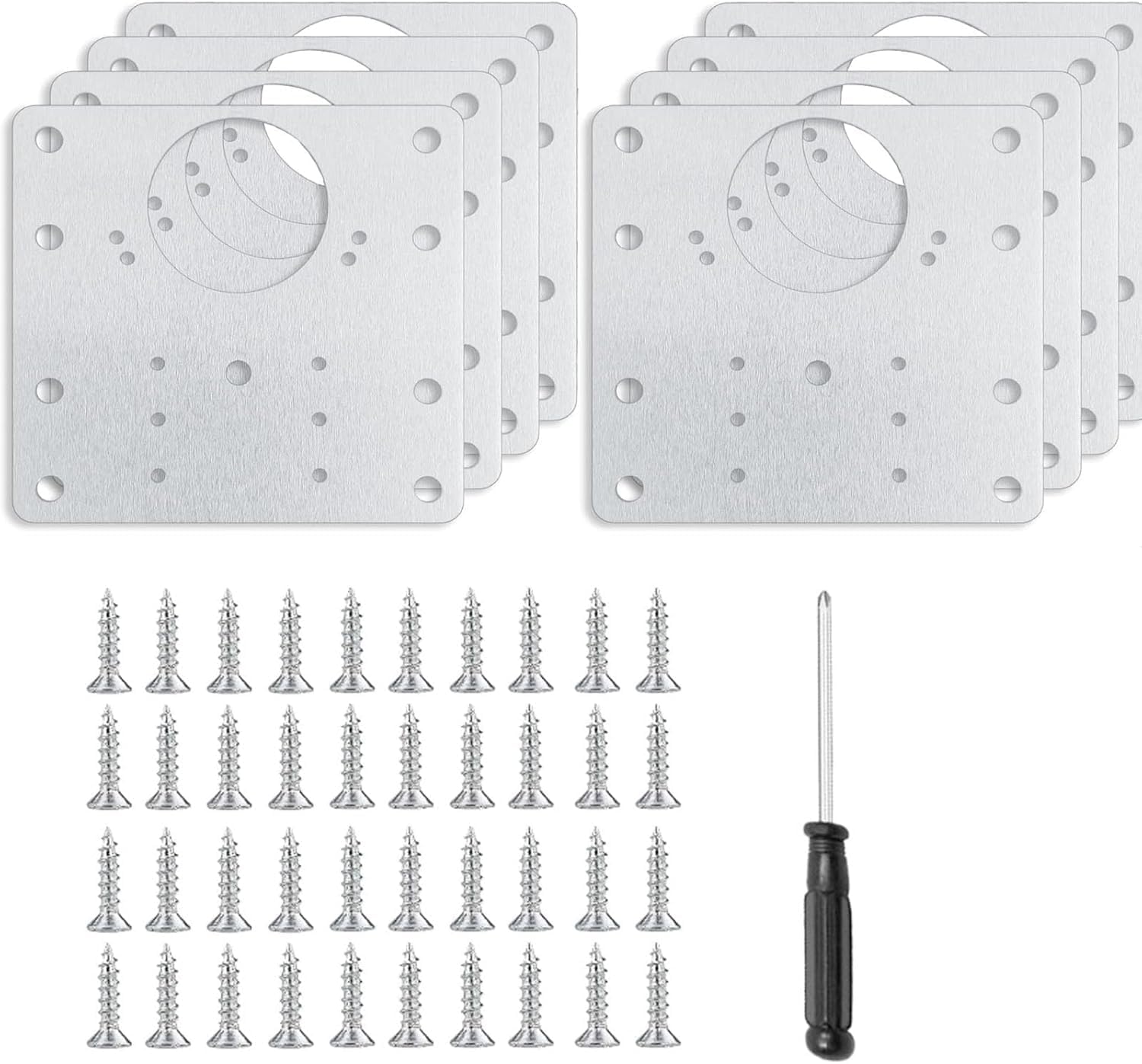 8PCS Hinge Repair Plate, Cabinet Hinge Repair Plate with Holes, Stainless Steel Brackets with Customized Screws for Kitchen Cupboard Door Furniture Wardrobe