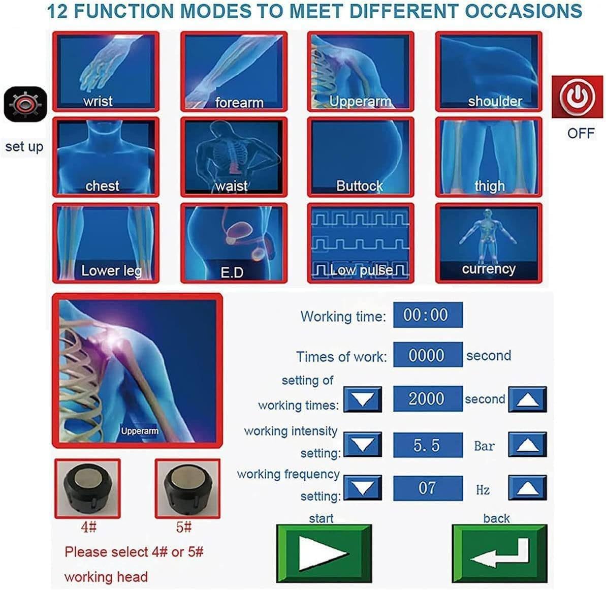 Urządzenie Do Terapii Falą Uderzeniową Ed, Urządzenie Do Masażu Mięśni Falą Uderzeniową Ed Extracorporeal Shockwave Muscle Massager Device Z 5 Głowicami Masującymi