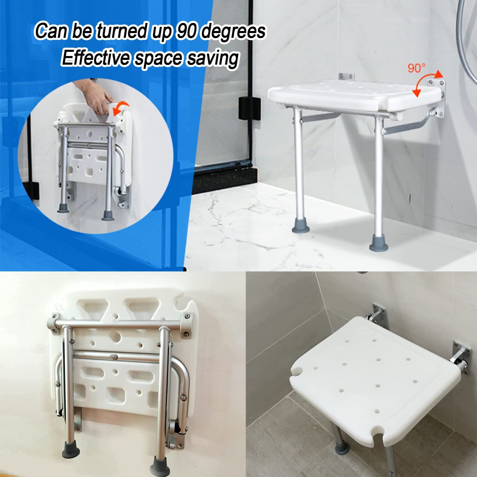 Banco de ducha plegable con agujeros de drenaje y patas antideslizantes, silla de ducha para ancianos, discapacitados, mujeres embarazadas, ranura para cabezal de ducha para mayor comodidad