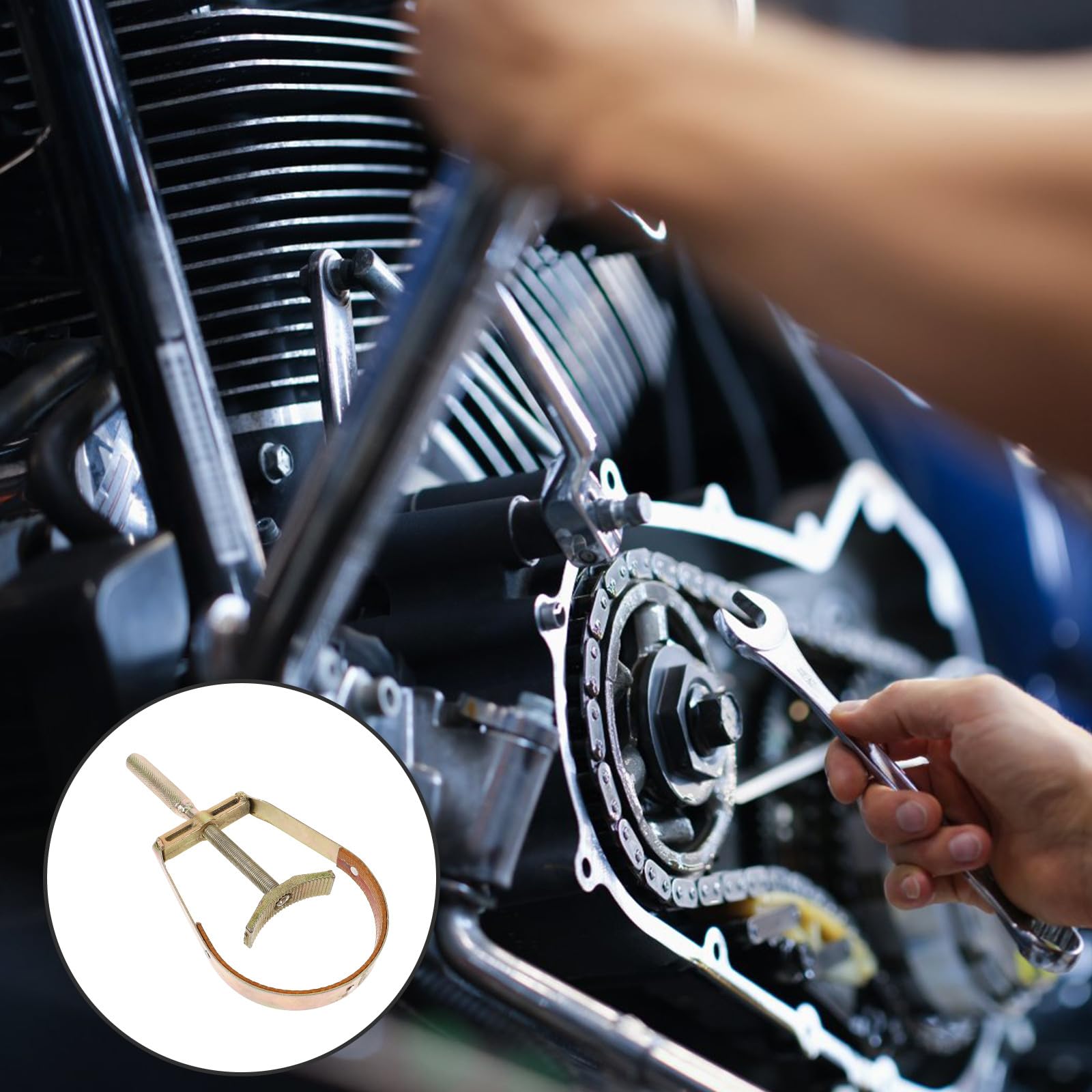 Baluue Chiave per Moto Dispositivo di Serraggio Puleggia Volano in Acciaio Compatto Supporto Volano Strumento per Riparazione Frizione e Bloccaggio Pignone per Manutenzione Motociclette