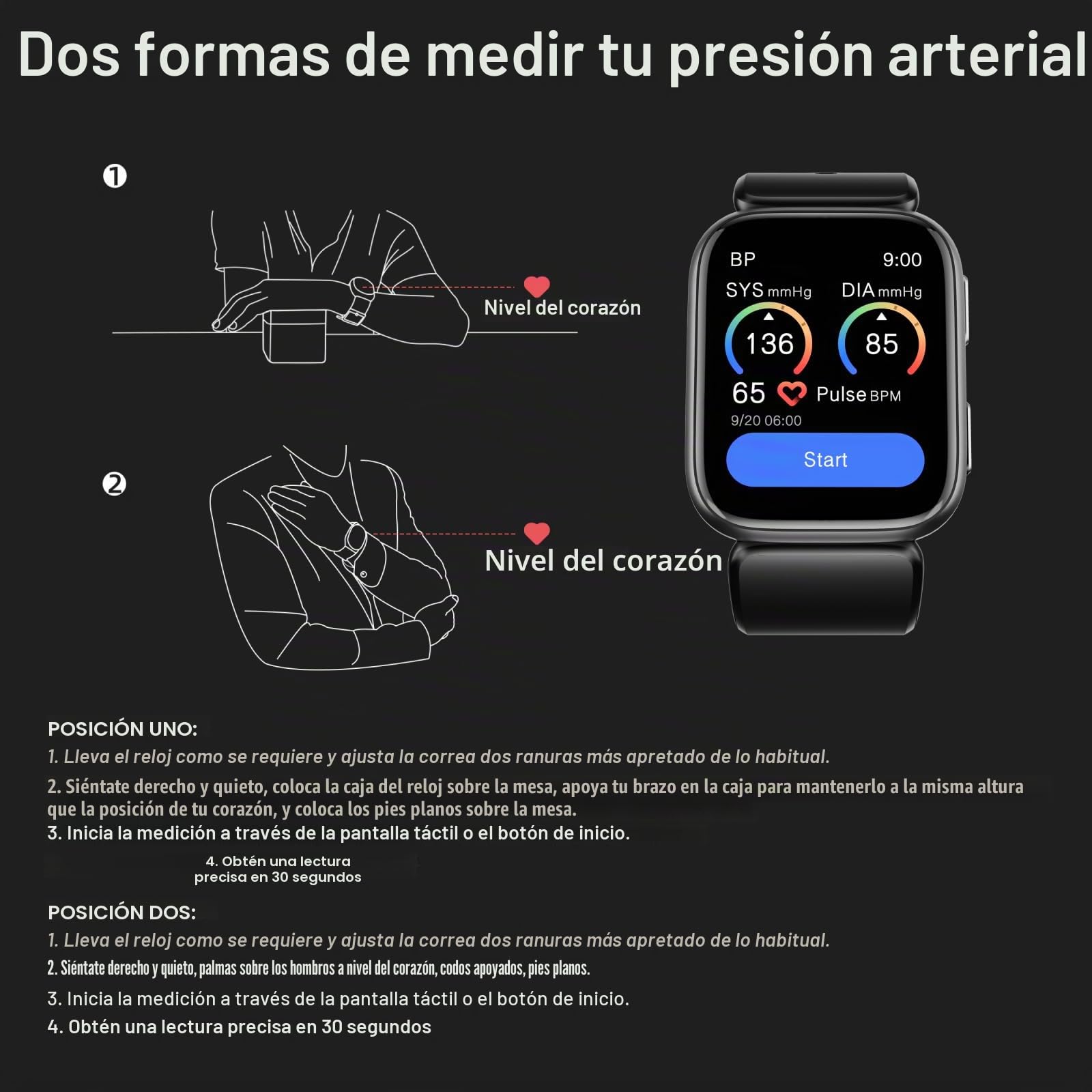 Reloj inteligente, reloj de presión arterial, 1,95 pulgadas, con manguito de bombeo de aire, esfigmomanómetro para dormir y registro deportivo para más de 50, compatible con Android e iOS