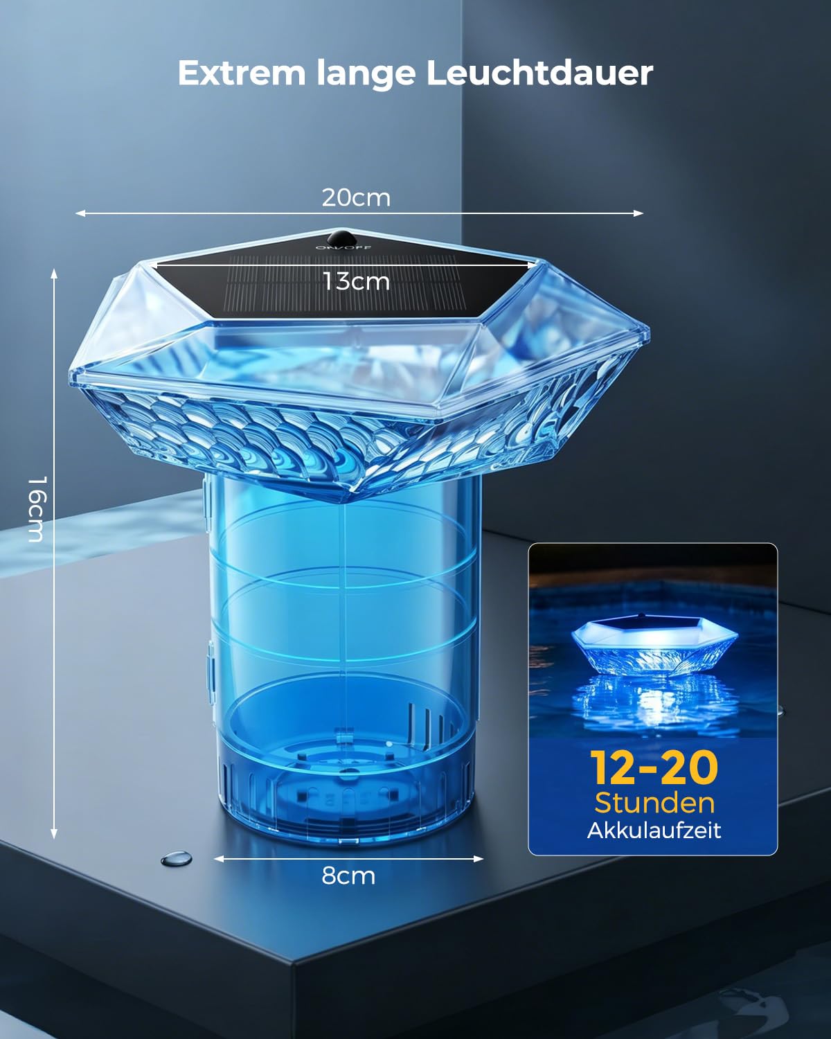 MYMULIKE Dosierschwimmer Pool, Solar Chlor Dosierschwimmer für 3" Chlortabletten, Groß Chlordosierer für Pool mit Poolbeleuchtung, Pool Chlor Dosierer- Einstellbare Freigabe Chlorspender (1 Stück)