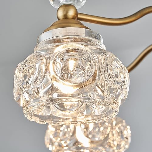 Miniatura 9 de ZILANL Lámpara colgante de cristal dorado con 5 luces, estilo rústico, acabado de latón envejecido cepillado mate con pantalla de cristal para isla