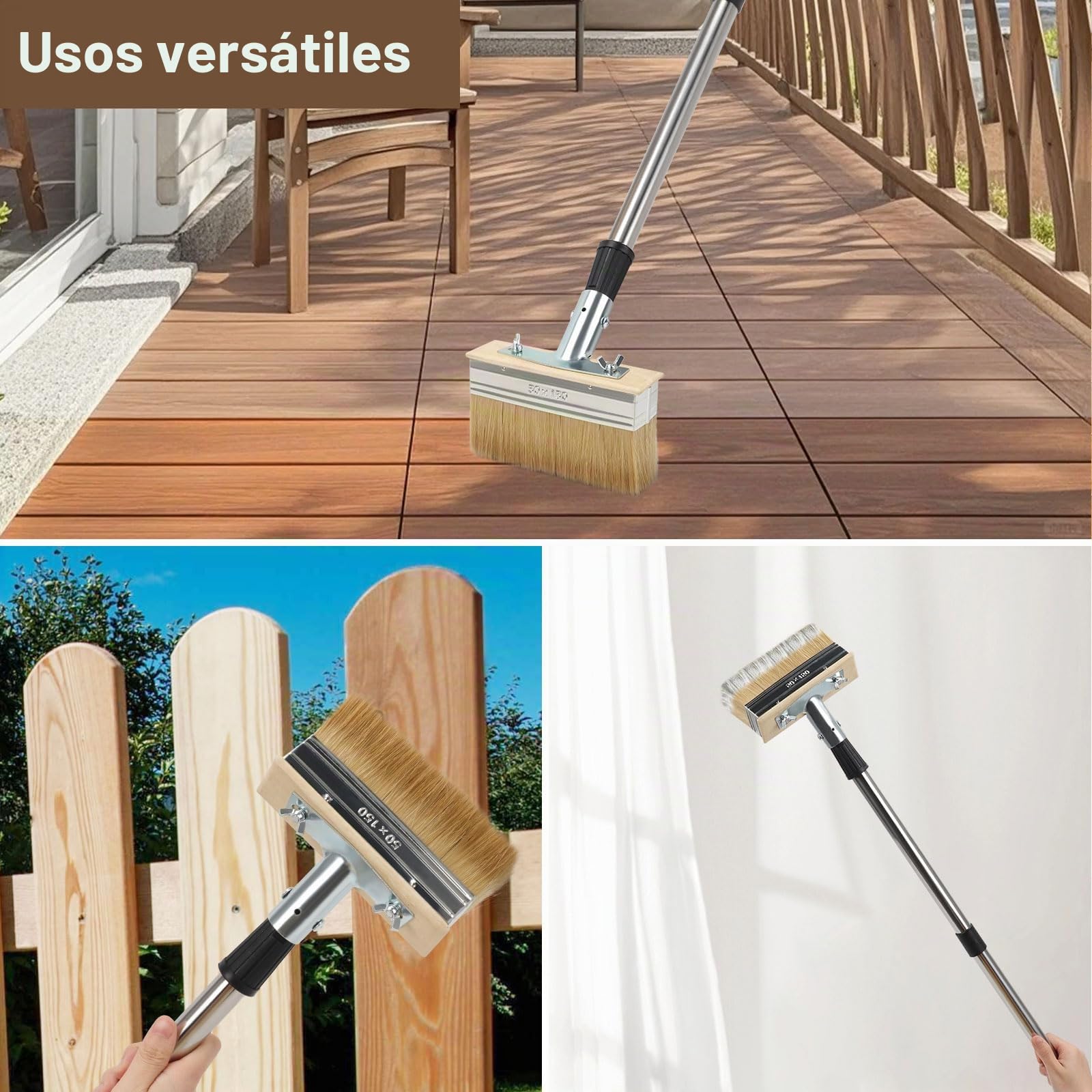 Tefola Brochas Pintura para Cubiertas con Mango Largo (158cm), Juego de 2 Pinceles de Pintura para Superficies de, Cepillo para terraza con Mango Extensible,18cm con Cerdas Gruesas para Pinturas