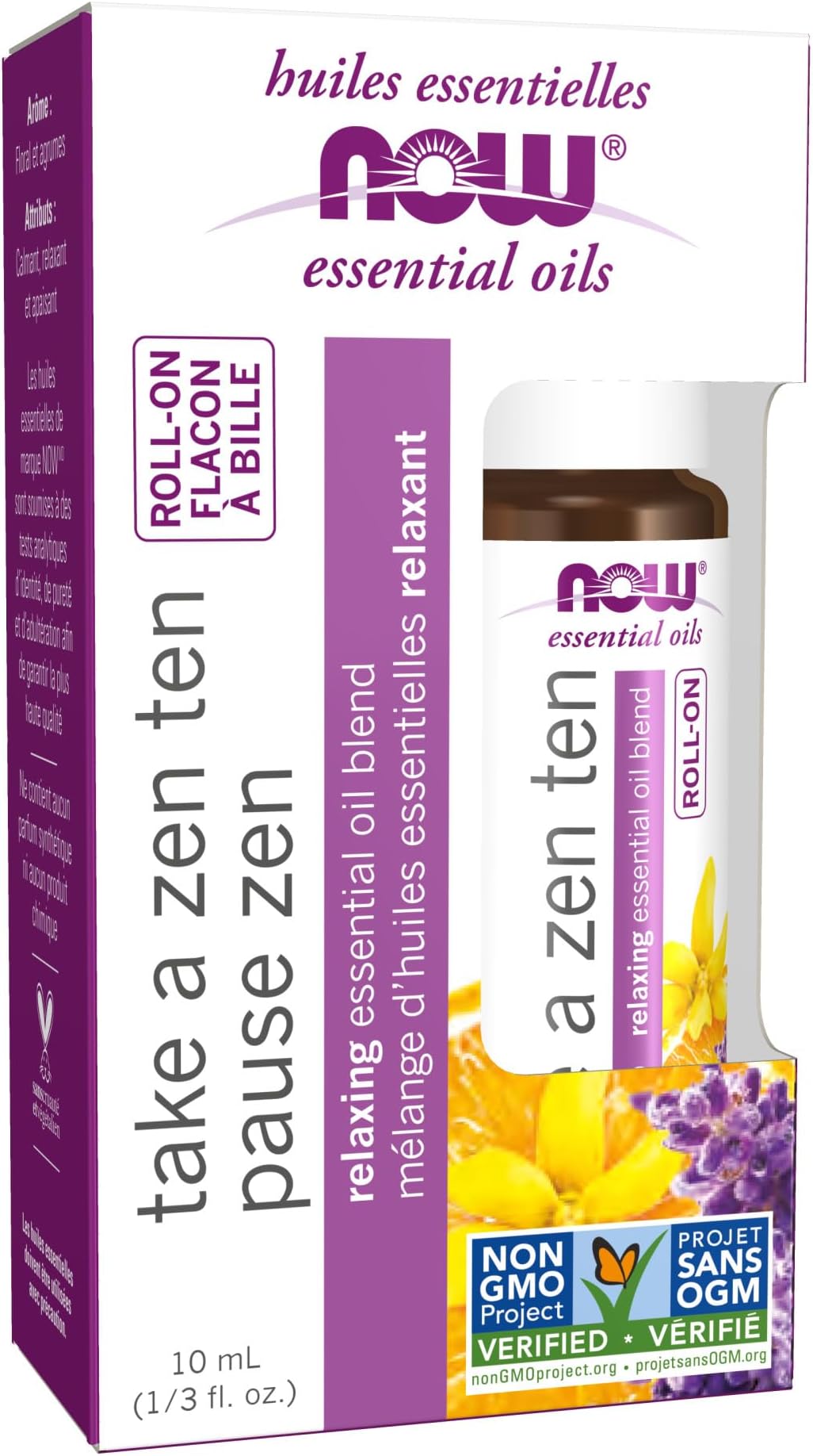NOW Essential Oils, Take A Zen Ten Roll On, Non-GMO Project Verified, Relaxing Blend, Steam Distilled, Topical Aromatherapy, 10-mL